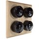 LIN01-4-UO-S2W Quadruple Linden Brown Bakelite Dolly Switch, 1- or 2- Way, 6 Amp, on a Unfinished Oak Base