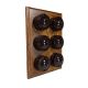 LIN01-6-MO-S2W Hexatruple Linden Brown Bakelite Dolly Switch, 1- or 2- Way, 6 Amp, on a Medium Oak Base