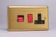 XB45PB Varilight 45 Amp Double Pole Horizontal Cooker Panel with 13 Amp Switched Socket Classic Brushed Brass Effect with Red Switches and Black Socket