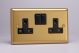 XB5B Varilight 2 Gang 13 Amp Double Pole Switched Socket Classic Brushed Brass Effect with Black Sockets and Black Switches