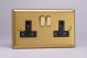 XB5DB Varilight 2 Gang 13 Amp Double Pole Switched Socket Classic Brushed Brass Effect with Black Sockets and Polished Brass Switches