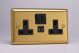 XB5U2SB Varilight 2 Gang 13 Amp Single Pole Switched Socket with 2 x 5V DC 2.1 Amp USB Charging Ports Classic Brushed Brass Effect with Black Sockets, and Black Switches