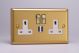 XB5U2SDW Varilight 2 Gang 13 Amp Single Pole Switched Socket with 2 x 5V DC 2.1 Amp USB Charging Ports Classic Brushed Brass Effect with White Sockets, and Polished Brass Switches