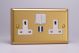 XB5U2SW Varilight 2 Gang 13 Amp Single Pole Switched Socket with 2 x 5V DC 2.1 Amp USB Charging Ports Classic Brushed Brass Effect with White Sockets, and White Switches