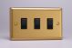 XB73B Varilight 3 Gang Comprising of 3 Intermediate (3 Way) 10 Amp Switch Classic Brushed Brass Effect with Black Switches Double Plate