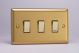 XB73D Varilight 3 Gang Comprising of 3 Intermediate (3 Way) 10 Amp Switch Classic Brushed Brass Effect with Polished Brass Switches Double Plate