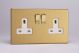 XDB5WS Varilight 2 Gang 13 Amp Double Pole Switched Socket Screwless Brushed Brass Effect Finish With White Sockets and Polished Brass Switches