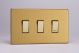 XDB73S Varilight 3 Gang Comprising of 3 Intermediate (3 Way) 10 Amp Switch Screwless Brushed Brass Effect Finish With Polished Brass Switches, On a Double Plate