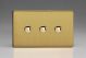 XDBM3S Varilight 3 Gang 6 Amp Momentary Push To Make Switch Screwless Brushed Brass Effect Finish With Polished Brass Buttons