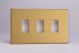 XDBPGY3S Varilight 3 Gang Power Grid Screwless Faceplate Including Screwless Power Grid Frames Screwless Brushed Brass Effect Finish