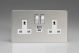 XDC5UACWS Varilight 2 Gang 13 Amp Single Pole Switched Socket with USB-A and USB-C Charging Ports With Qualcomm QuickCharge 3.0 Screwless Polished Chrome Coated With White Sockets, and Polished Chrome Switches