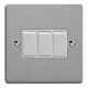 XDE3W.BS Varilight 3 Gang 10 Amp Switch Essential Brushed Steel Finish With White Switches