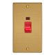 XDE45N.BB Varilight 45 Amp Double Pole Vertical Cooker Switch with Neon Essential Brushed Brass Finish With Red Switch