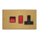 XDE45PB.BB Varilight 45 Amp Double Pole Horizontal Cooker Panel with 13 Amp Switched Socket Essential Brushed Brass Finish With Red Switches and Black Socket