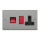 XDE45PB.BS Varilight 45 Amp Double Pole Horizontal Cooker Panel with 13 Amp Switched Socket Essential Brushed Steel Finish With Red Switches and Black Socket