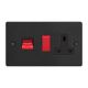 XDE45PB.MB Varilight 45 Amp Double Pole Horizontal Cooker Panel with 13 Amp Switched Socket Essential Matt Black Finish With Red Switches and Black Socket