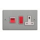 XDE45PW.BS Varilight 45 Amp Double Pole Horizontal Cooker Panel with 13 Amp Switched Socket Essential Brushed Steel Finish With Red Switches and White Socket