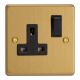 XDE4B.BB Varilight 1 Gang 13 Amp Double Pole Switched Socket Essential Brushed Brass Finish With Black Socket and Black Switch