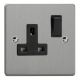 XDE4B.BS Varilight 1 Gang 13 Amp Double Pole Switched Socket Essential Brushed Steel Finish With Black Socket and Black Switch