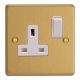 XDE4W.BB Varilight 1 Gang 13 Amp Double Pole Switched Socket Essential Brushed Brass Finish With White Socket and White Switch