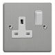 XDE4W.BS Varilight 1 Gang 13 Amp Double Pole Switched Socket Essential Brushed Steel Finish With White Socket and White Switch