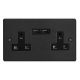 XDE5U2B.MB Varilight 2 Gang 13 Amp Single Pole Unswitched Socket with 2 Optimised USB Charging Ports Essential Matt Black Finish With Black Sockets