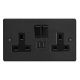 XDE5U2SB.MB Varilight 2 Gang 13 Amp Single Pole Switched Socket with 2 x 5V DC 2.1 Amp USB Charging Ports Essential Matt Black Finish With Black Sockets, and Black Switches