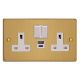 XDE5UACW.BB Varilight 2 Gang 13 Amp Single Pole Switched Socket with USB-A and USB-C Charging Ports With Qualcomm QuickCharge 3.0 Essential Brushed Brass Finish With White Sockets, and White Switches