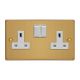 XDE5W.BB Varilight 2 Gang 13 Amp Double Pole Switched Socket Essential Brushed Brass Finish With White Sockets and White Switches