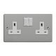 XDE5W.BS Varilight 2 Gang 13 Amp Double Pole Switched Socket Essential Brushed Steel Finish With White Sockets and White Switches