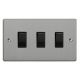 XDE73B.BS [XDEPGY3.BS + 3x G103SB] Varilight 3 Gang Comprising of 3 Intermediate (3 Way) 10 Amp Switch Essential Brushed Steel Finish With Black Switches, On a Double Plate