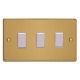 XDE73W.BB [XDEPGY3.BB + 3x G103SW] Varilight 3 Gang Comprising of 3 Intermediate (3 Way) 10 Amp Switch Essential Brushed Brass Finish With White Switches, On a Double Plate