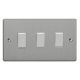 XDE73W.BS [XDEPGY3.BS + 3x G103SW] Varilight 3 Gang Comprising of 3 Intermediate (3 Way) 10 Amp Switch Essential Brushed Steel Finish With White Switches, On a Double Plate