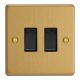 XDEBP2B.BB [XDEPGY2.BB +  2x G100PB] Varilight 2 Gang 10 Amp Push-to-make, Bell Push, Retractive Switch Essential Brushed Brass Finish With Black Switches