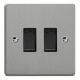 XDEBP2B.BS [XDEPGY2.BS +  2x G100PB] Varilight 2 Gang 10 Amp Push-to-make, Bell Push, Retractive Switch Essential Brushed Steel Finish With Black Switches