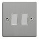 XDEBP2W.BS [XDEPGY2.BS +  2x G100PW] Varilight 2 Gang 10 Amp Push-to-make, Bell Push, Retractive Switch Essential Brushed Steel Finish With White Switches