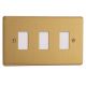 XDEPGY3.BB Varilight 3 Gang Power Grid Screwless Faceplate Including Power Grid Frames Essential Brushed Brass Finish