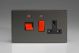 XDI45PNBS Varilight 45 Amp Double Pole Horizontal Cooker Panel with 13 Amp Switched Socket and Neon Screwless Iridium Black (Gloss) Effect Finish With Red Switches and Black Socket