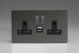 XDI5UACBS Varilight 2 Gang 13 Amp Single Pole Switched Socket with USB-A and USB-C Charging Ports With Qualcomm QuickCharge 3.0 Screwless Screwless Iridium Black (Gloss) Effect Finish, Black Sockets, and Iridium Black Switches