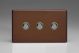 XDMP3S Varilight 3 Gang 6 Amp Push-on/off Impulse Switch Screwless Mocha Effect Finish With Iridium Black Buttons