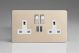 XDN5U2SWS Varilight 2 Gang 13 Amp Single Pole Switched Socket with 2 x 5V DC 2.1 Amp USB Charging Ports Screwless Satin Chrome Effect Finish With White Sockets, and Polished Chrome Switches