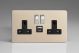 XDN5UACBS Varilight 2 Gang 13 Amp Single Pole Switched Socket with USB-A and USB-C Charging Ports With Qualcomm QuickCharge 3.0 Screwless Screwless Satin Chrome Effect Finish With Black Sockets, and Polished Chrome Switches