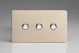 XDNM3S Varilight 3 Gang 6 Amp Momentary Push To Make Switch Screwless Satin Chrome Effect Finish With Chrome Buttons