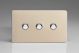 XDNP3S Varilight 3 Gang 6 Amp Push-on/off Impulse Switch Screwless Satin Chrome Effect Finish With Chrome Buttons