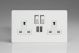 XDQ5U2SWS Varilight 2 Gang 13 Amp Single Pole Switched Socket with 2 x 5V DC 2.1 Amp USB Charging Ports Screwless Premium White Plastic With White Sockets, and Polished Chrome Switches