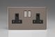 XDR5BS Varilight 2 Gang 13 Amp Double Pole Switched Socket Screwless Pewter Effect Finish With Black Sockets and Polished Chrome Switches