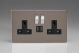 XDR5U2SBS Varilight 2 Gang 13 Amp Single Pole Switched Socket with 2 x 5V DC 2.1 Amp USB Charging Ports Screwless Pewter Effect Finish With Black Sockets, and Polished Chrome Switches