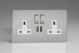 XDS5U2SWS Varilight 2 Gang 13 Amp Single Pole Switched Socket with 2 x 5V DC 2.1 Amp USB Charging Ports Screwless Brushed Stainless Steel With White Sockets, and Brushed Steel Switches