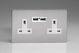 XDS5U2WS Varilight 2 Gang 13 Amp Single Pole Unswitched Socket with 2 Optimised USB Charging Ports Screwless Brushed Stainless Steel With White Sockets