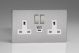 XDS5UACWS Varilight 2 Gang 13 Amp Single Pole Switched Socket with USB-A and USB-C Charging Ports With Qualcomm QuickCharge 3.0 Screwless Brushed Stainless Steel With White Sockets, and Brushed Steel Switches